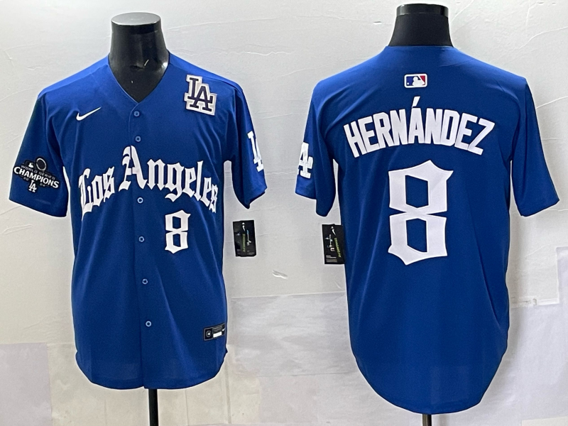 Men Los Angeles Dodgers #8 Hernandez Blue 2025 Nike MLB Jersey style 007